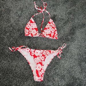 Red and white bikini